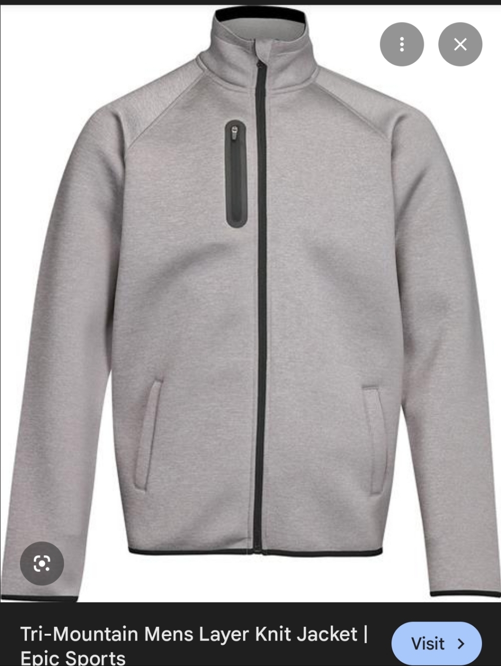 Tri Mountain Knit Zip Jacket Chest Zip Pocket Collar Neck Nwt Black And Grey